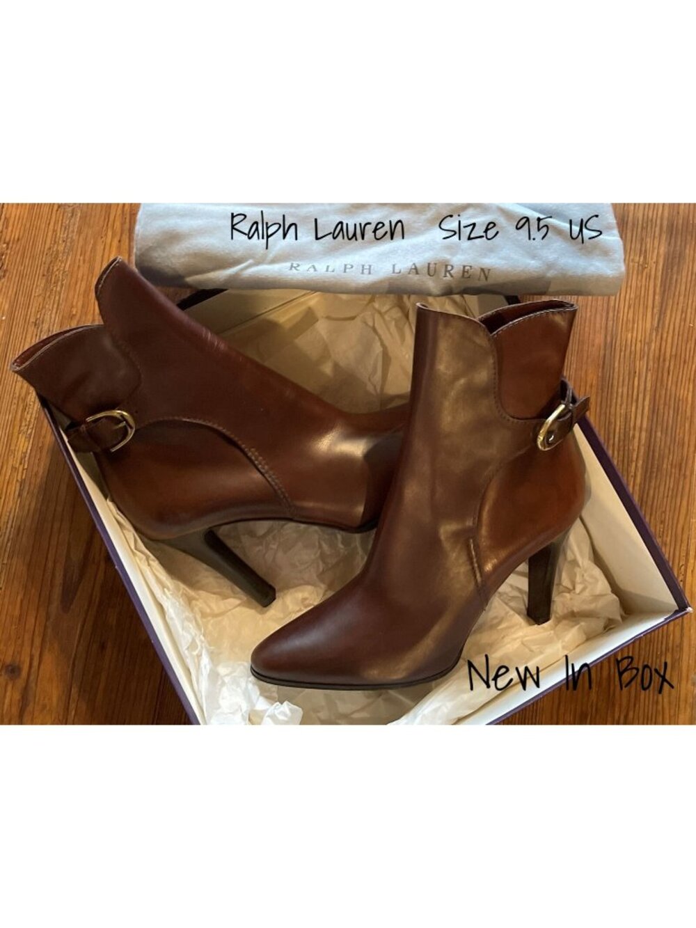 Ralph Lauren Purple Label Leather High Heel Short Boots Size 8.5 US - New